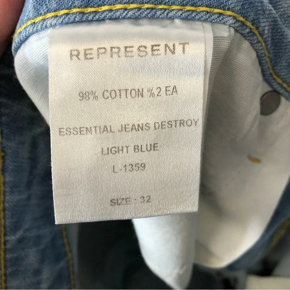 Represent men’s essential jeans distressed grunge light wash 32 - Picture 3 of 6